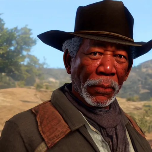 Image similar to Morgan Freeman in red dead redemption 2 4k detail