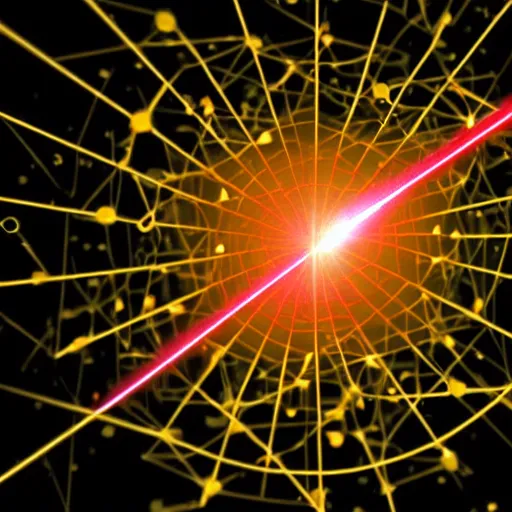 Image similar to a red laser beam is pointing at a cluster of gold nanoparticles