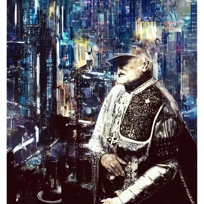 Image similar to John Paul II in style of cyberpunk