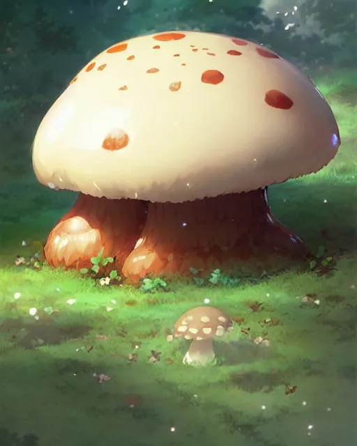 Image similar to a cute thicc mushroom creature animal, by makoto shinkai an krenz cushart