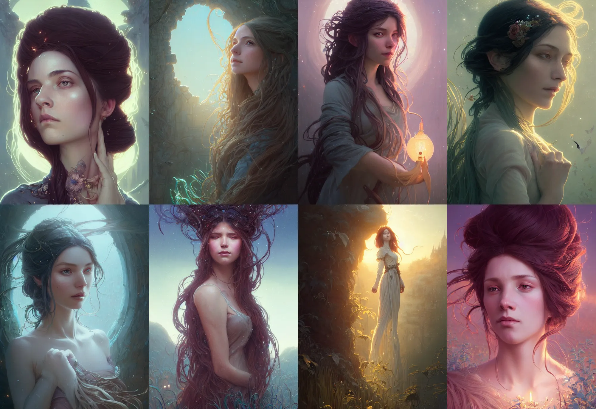 Image similar to highly detailed portrait of a woman with long hairs, stephen bliss, unreal engine, fantasy art by greg rutkowski, loish, rhads, ferdinand knab, makoto shinkai and lois van baarle, ilya kuvshinov, rossdraws, tom bagshaw, alphonse mucha, global illumination, radiant light, detailed and intricate environment