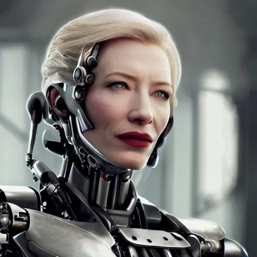 Prompt: mechanical war cyborg cate blanchett