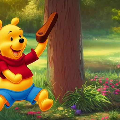 Prompt: Winnie the Pooh holding a giant sword, hd, intricate, Kingdom Hearts, 8k, digital art