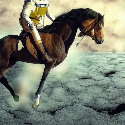 Prompt: horse riding on a cosmonaut photorealistic