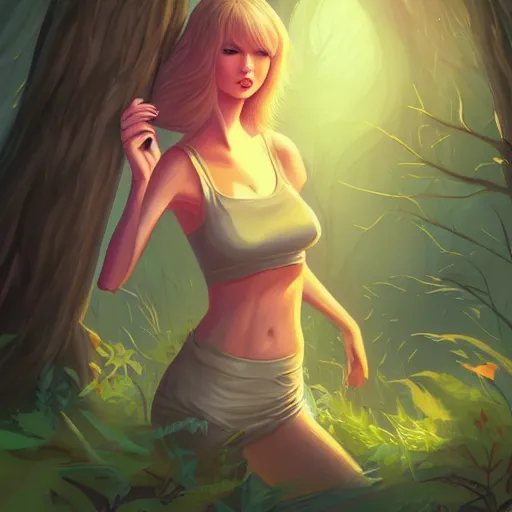 Prompt: trail cam footage of taylor swift in the forest at night, art by lois van baarle and loish and ross tran and rossdraws and sam yang and samdoesarts and artgerm and saruei and disney, digital art, highly detailed, intricate, sharp focus, trending on artstation hq, deviantart, unreal engine 5, 4 k uhd image