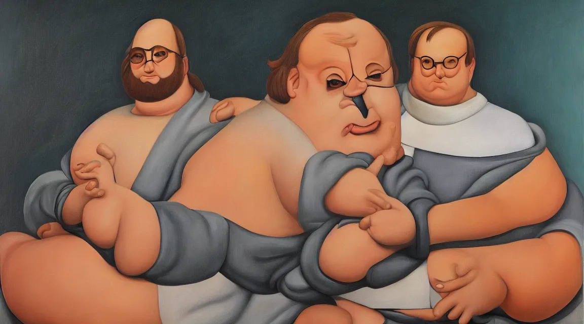 Image similar to portrait of Linus Torvalds painted by fernando botero