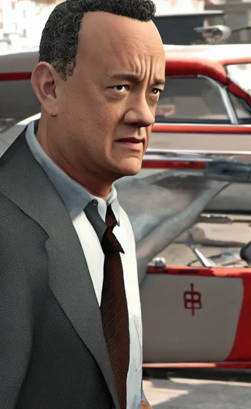 Image similar to tom hanks as a gtav character, detailed