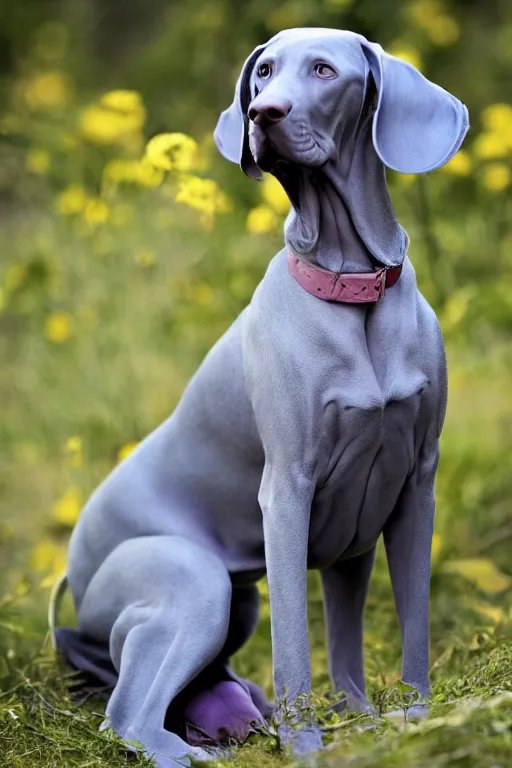 Prompt: a weimaraner dog in a fancy clotes on the cosmos