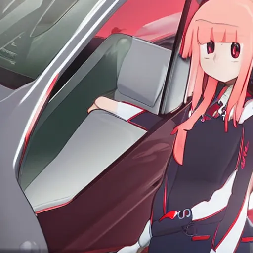 Image similar to zero two from darling in the franxx driving a dodge ram