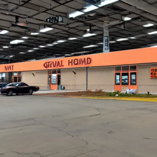 Prompt: a cursed photo of a liminal abandoned home depot