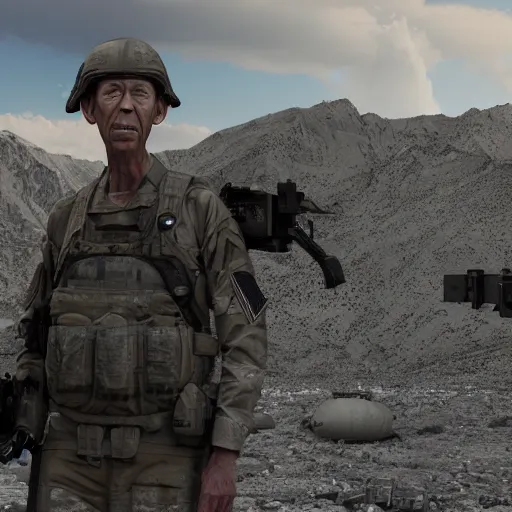 Image similar to hyperrealistic dslr film still of barney fife surprised in afghanistan war, stunning 8 k octane comprehensive 3 d render, inspired by istvan sandorfi & greg rutkowski & unreal engine, perfect symmetry, dim volumetric cinematic lighting, extremely hyper - detailed, extremely lifelike attributes & lifelike texture, intricate, masterpiece, artstation, stunning