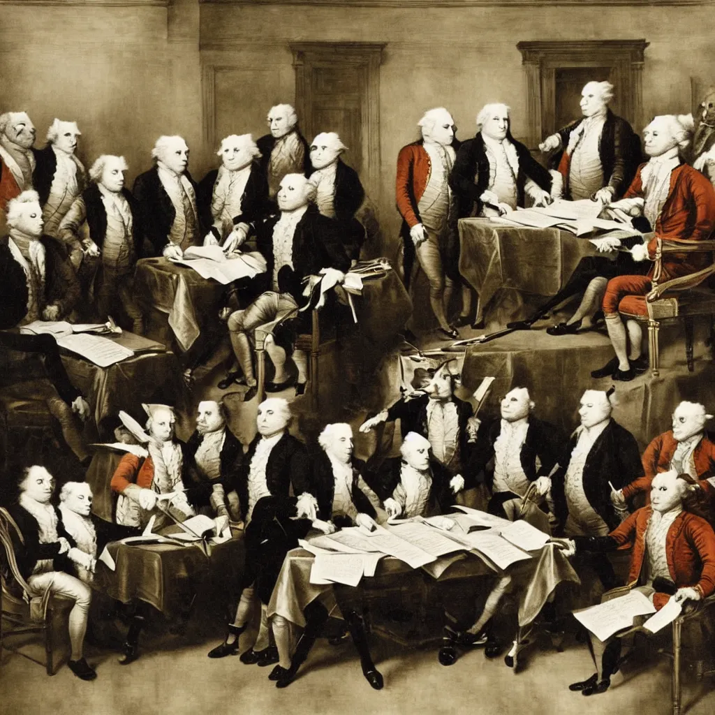 Image similar to cats signing the declaration of independence