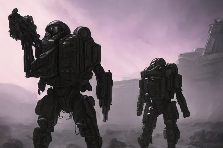 Image similar to alien military armored soldier, purple, futuristic, apocalyptic, by jon aaron kambeitz, katsuhiro otomo, heng z, concept art, insanely detailed, raytracing, octane, unreal engine, trending on artstation