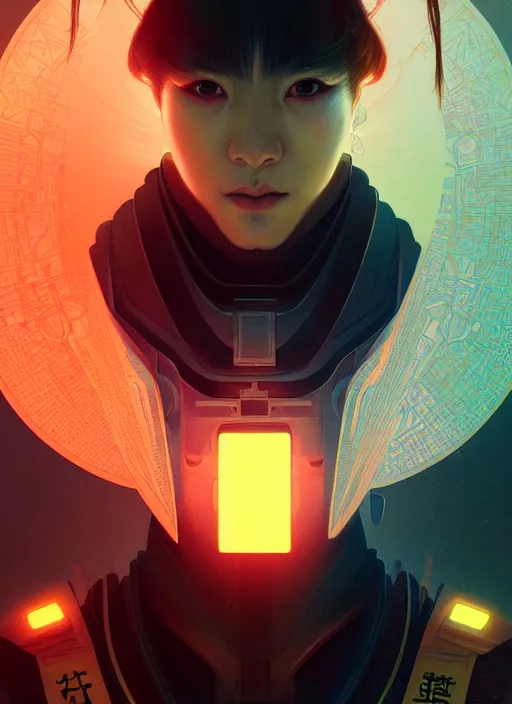 Prompt: symmetry!! portrait of a japanese warrior, sci - fi, tech wear, glowing lights!! sci - fi, intricate, elegant, highly detailed, digital painting, artstation, concept art, smooth, sharp focus, illustration, art by artgerm and greg rutkowski and alphonse mucha