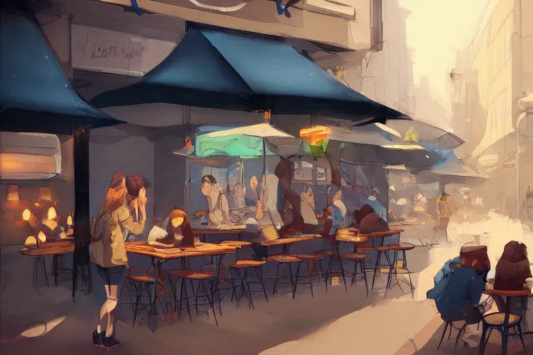 Image similar to street coffee shop, by loish trending on artstation deviantart