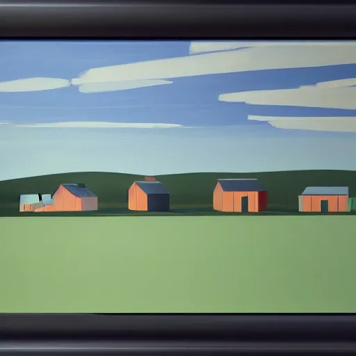 Image similar to dreaming futuristic rural landscape with modern houses, painted by Alex Katz and Edward Hopper, airbrushm, highly detailed