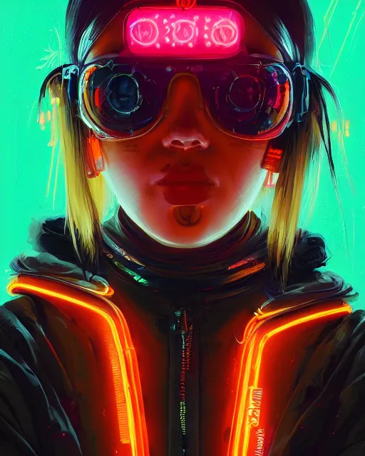 Prompt: detailed portrait Neon Operator Girl, cyberpunk futuristic neon, orange reflective puffy coat, decorated with traditional Japanese ornaments by Ismail inceoglu dragan bibin hans thoma greg rutkowski Alexandros Pyromallis Nekro Rene Maritte Illustrated, Perfect face, fine details, realistic shaded, fine-face, pretty face