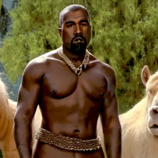 Image similar to moviestill of kanye as a centaur in sinbad movie