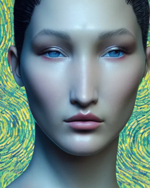 Prompt: a highly detailed metahuman 8 k close up render of bella hadid in vincent van gogh style trending on artstation made in unreal engine 4