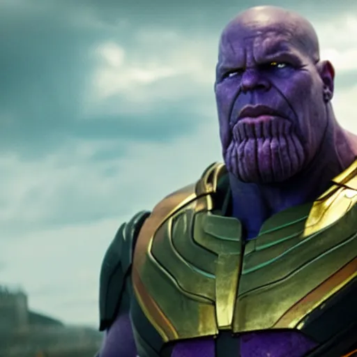 Image similar to cinematic still of thanos being arrested by swat