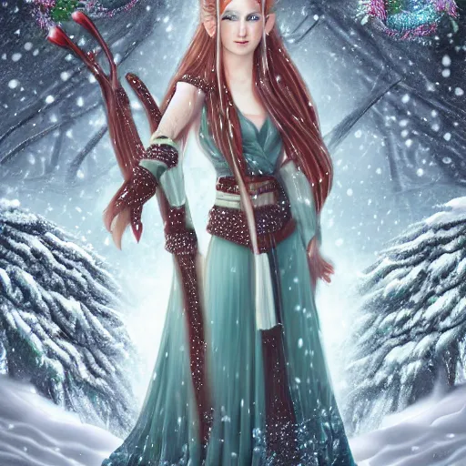 Prompt: multimedia portrait an elven Winter from Aespa in winter