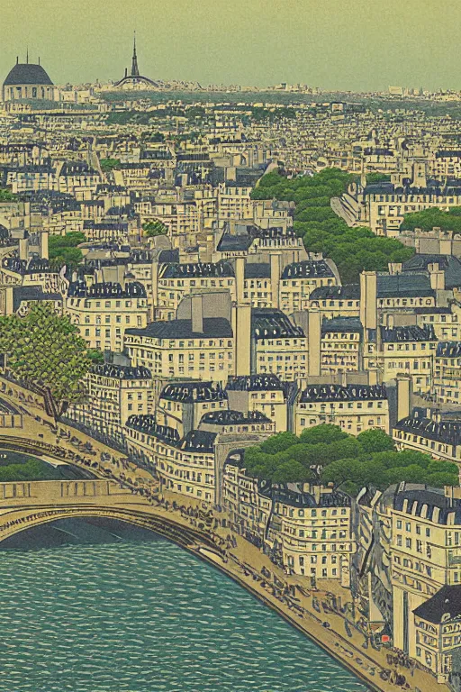 Prompt: paris landscape by hasui kawase