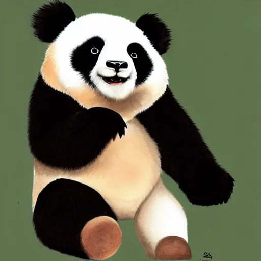 Prompt: A cute giant panda, full body portrait, digital oil painting, cartoon, Addams, Charles