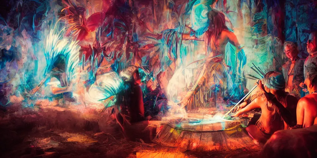 Image similar to of Native American shaman drumming by Liam Wong and Boris Vallejo