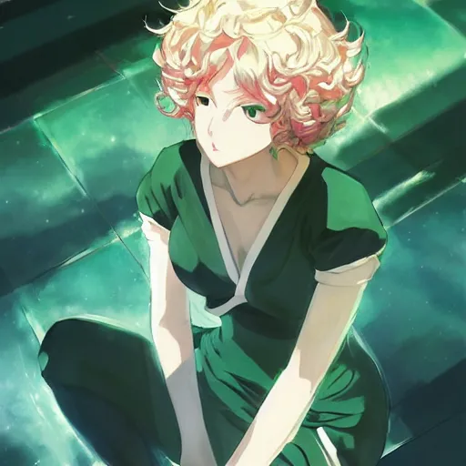 Prompt: painting of tatsumaki from one punch man, cool color palette, refreshing, soft lighting, by cushart krenz, by makoto shinkai