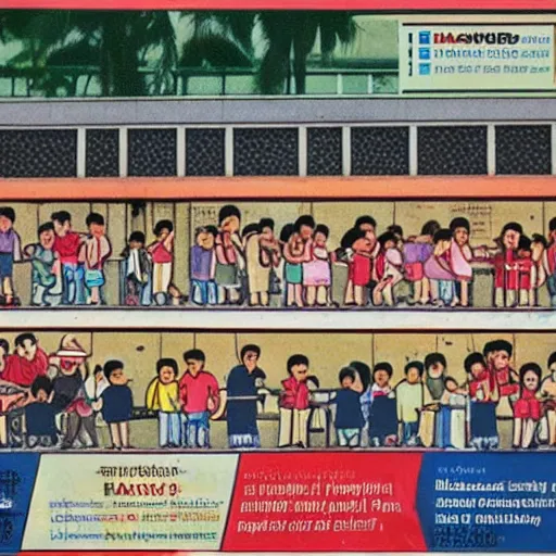 Image similar to a 1 9 9 0 s singaporean public education poster about hawker centres