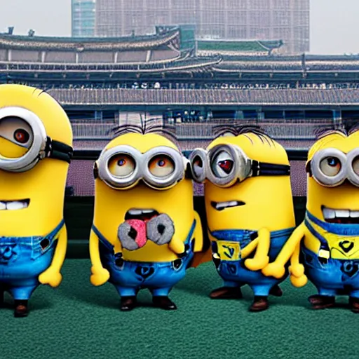 Prompt: minions playing soccer in seoul