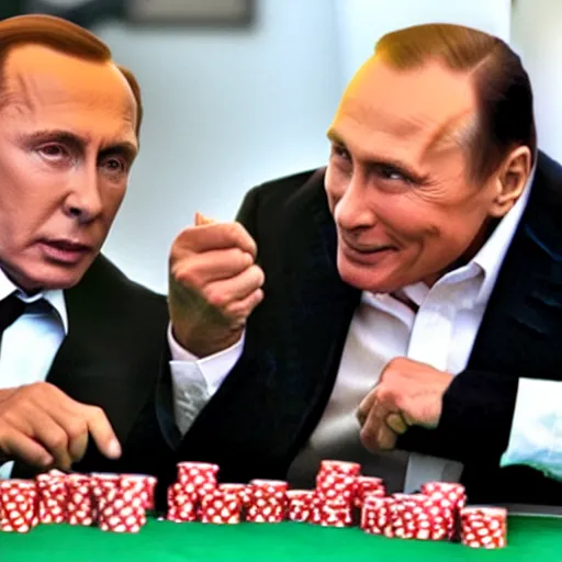 Image similar to a photo of Berlusconi play poker with Putin