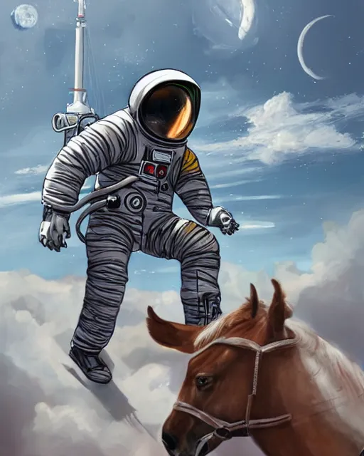 Prompt: sitting astronaut under the horse holding rig, artstation