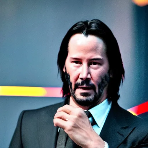 Image similar to Keanu Reeves facepalming over how bad Cyberpunk 2077 was