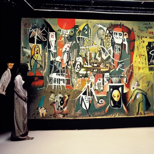 Image similar to hieronymus bosch garden of earthly delights reinterpreted by basquiat
