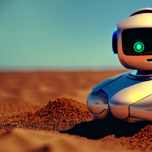 Image similar to a cute little robot consists sand. super realistic 8 k render of a elegant, cinematic composition