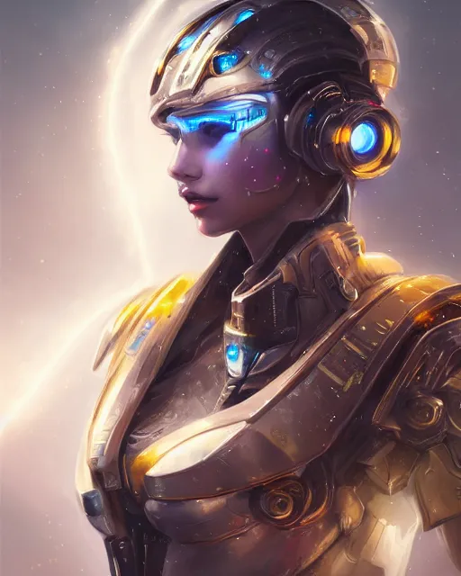 Image similar to portrait of handsome girl in cyber armor, dreamy and ethereal, expressive pose, gold eyes, exciting expression, fantasy, intricate, elegant, many lightning, cold color, highly detailed, digital painting, artstation, concept art, cyberpunk wearing, smooth, sharp focus, led, illustration.