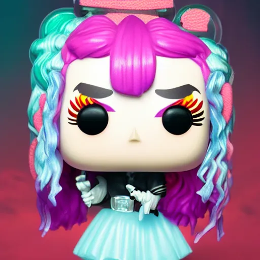 Image similar to Grimes as a Funko pop, photorealistic imagery, trending on artstation, vivid colors, lambent lighting, 4k, 8k, 35mm photography.