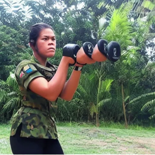 Prompt: photo of Sarah Duterte training in ROTC