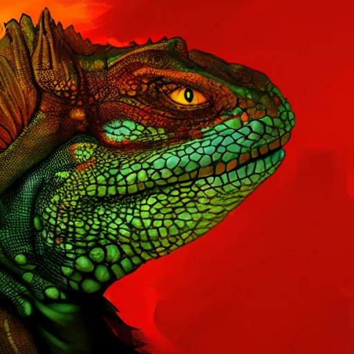 Prompt: iguana charizard, concept artstyle, artstation, vibrant, digital painting, wide shot, hd, cinematic lighting, highly detailed, illustration, 8 k, 4 k