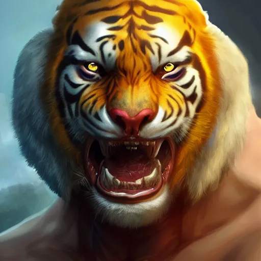 Image similar to a esthetic portrait commission of a muscular antrho albino tiger wearing the superman outfit,hyperdetailed face,character design by charlie bowater,ross tran,artgerm,makoto shibkai,photorealistic,western comic book art,film poster,deviantart,artstation