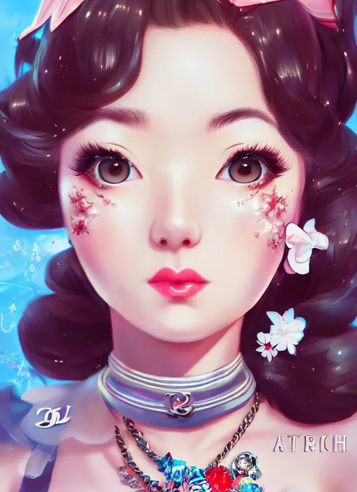 Image similar to a pin up and beautiful fashion dreamlke japan girl with lv jewelry, character art, art by artgerm, wlop, loish, hyperdetailed, 8 k realistic, symmetrical, global illumination, radiant light, frostbite 3 engine, cryengine, dof, trending on artstation, digital art, chanel, dior, detailed background