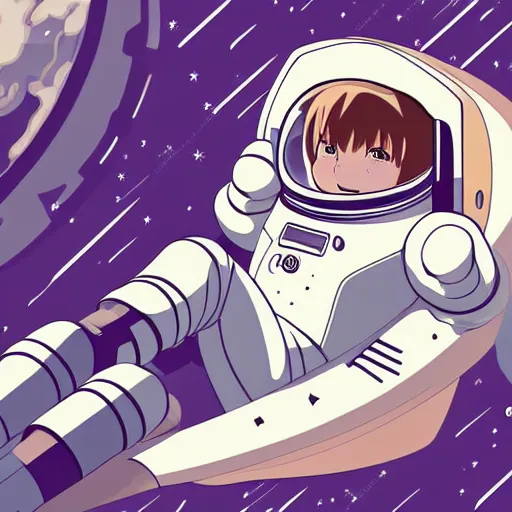 Image similar to an astronaut relaxing in space, manga character, anime, vector art, glitchcore, studio ghibli,