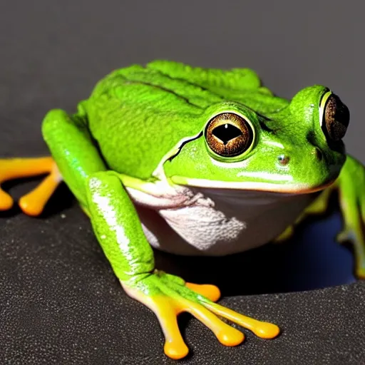 Prompt: frog livestreaming on twitch, award winning photograph