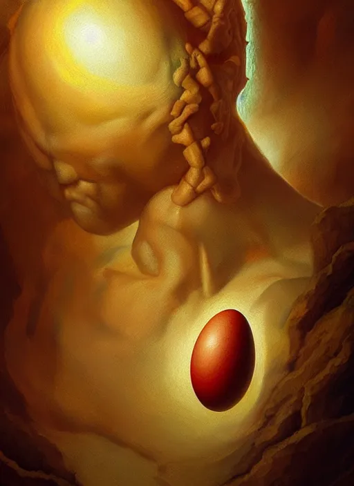 Image similar to adamant egg and andel shine hyperrealism, no blur, 4 k resolution, ultra detailed, style of michelangelo, anato finnstark, edward robert hughes