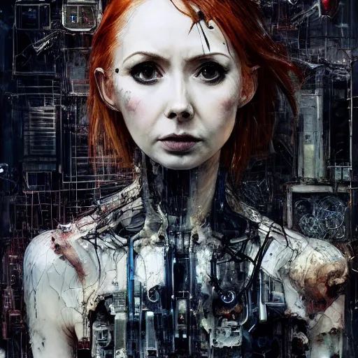 Prompt: karen gillan as a cybernetic hunter, cyberpunk, wires, skulls, machines by emil melmoth zdzislaw belsinki craig mullins yoji shinkawa realistic render ominous detailed photo atmospheric by jeremy mann and agnes cecile ink drips paint smears digital glitches glitchart