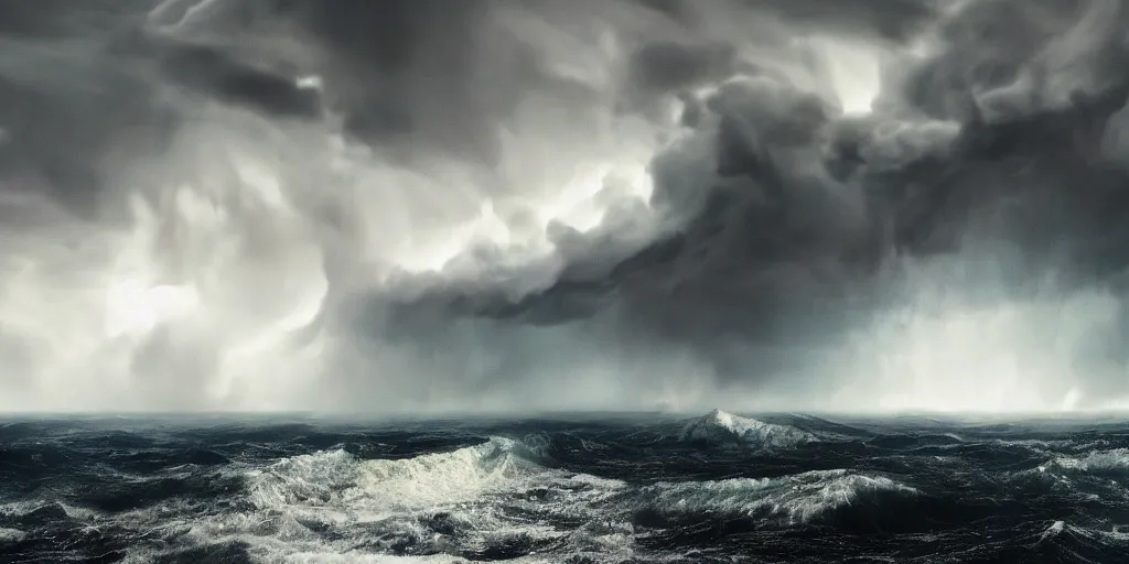 Image similar to detailed sea, layers, very detailed super storm, hyper realistic, impressive, very atmospheric, smoke boiling, cinematic, deep, very high complexity, stunning, masterpiece, weather photography, very detailed. 4 k