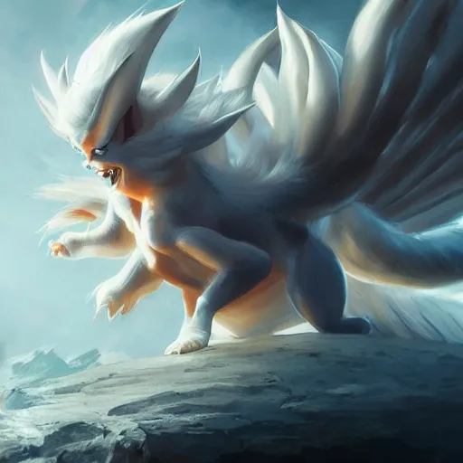 Image similar to pokemon ninetails, artstation greg rutkowski, cinematic, hyperrealist, digital art