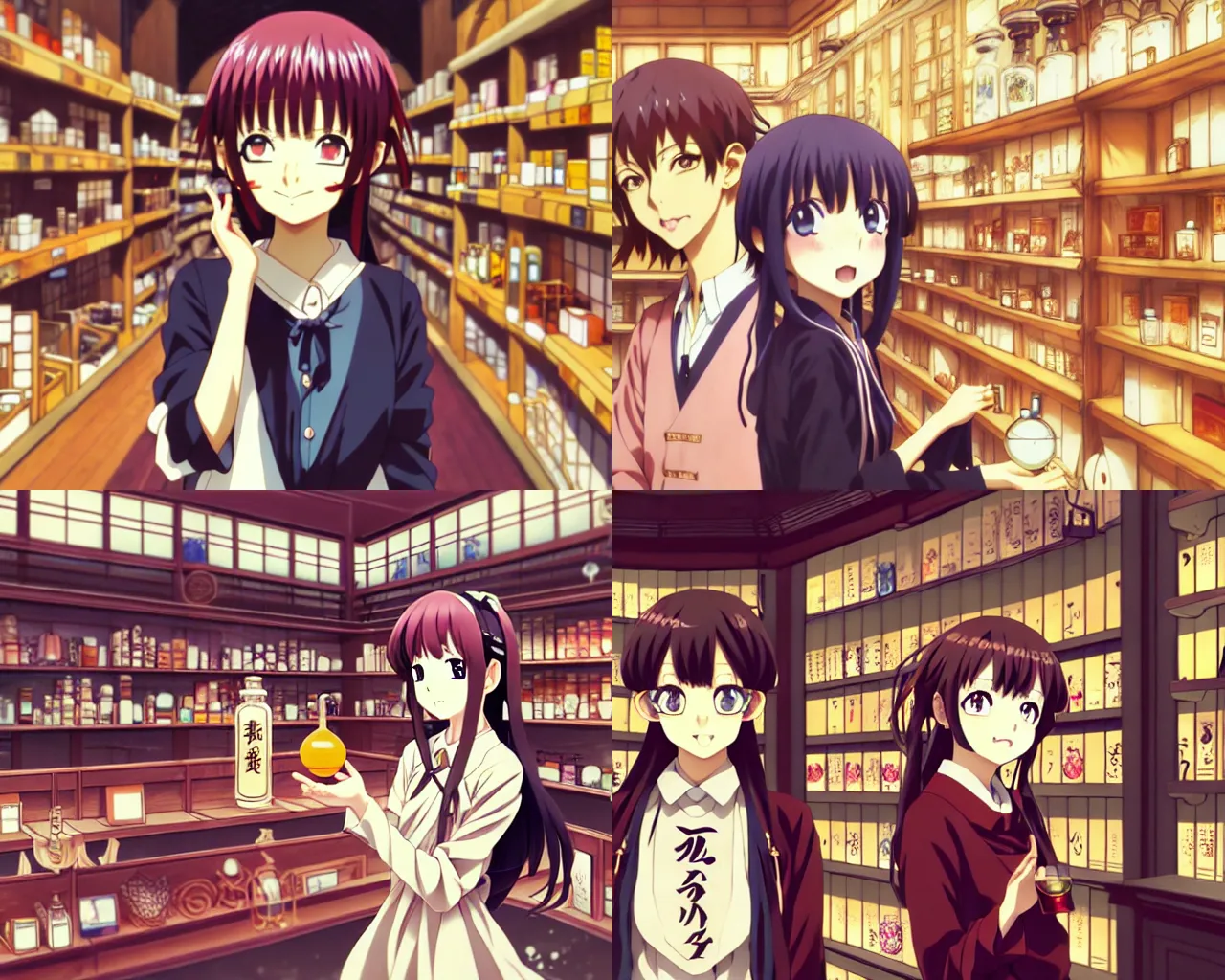 Prompt: lomography, anime visual, portrait of a young woman in a alchemist's potion shop interior shopping, cute face katsura masakazu, yoh yoshinari, ilya kuvshinov, makoto shinai, dynamic pose and perspective, detailed facial features, 1 8 mm photo, kyoani