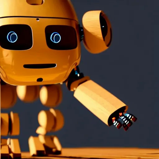 Prompt: a cute little robot is made of wood. super realistic 8 k render of a elegant, cinematic composition
